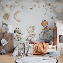 Wall Decorium Sirk Hayvanları Fil Tilki ve Tavşan Çocuk Odası Duvar Kağıdı