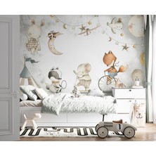 Wall Decorium Sirk Hayvanları Fil Tilki ve Tavşan Çocuk Odası Duvar Kağıdı