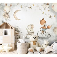 Wall Decorium Sirk Hayvanları Fil Tilki ve Tavşan Çocuk Odası Duvar Kağıdı
