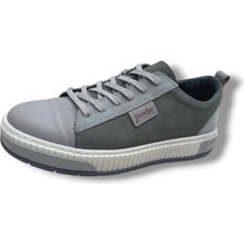 Growish GR0245  Deri & Nubuk Kaydırmaz Çift Renk Ray Taban Antrasit Erkek Sneaker Ayakkabı
