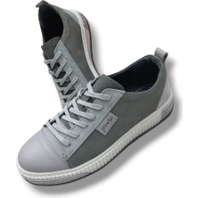 Growish GR0245  Deri & Nubuk Kaydırmaz Çift Renk Ray Taban Antrasit Erkek Sneaker Ayakkabı