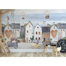 Wall Decorium Eğlenceli Şehir ve Sevimli Hayvanlar Çocuk Odası Duvar Kağıdı