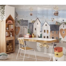 Wall Decorium Eğlenceli Şehir ve Sevimli Hayvanlar Çocuk Odası Duvar Kağıdı