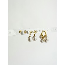925 Ayar Gümüş Belle Sallantılı Inci Kıkırdak Küpe-Gold