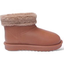 Liger Yuvarlak Burun Kadın Kürklü Kısa Yağmur Botu TABA