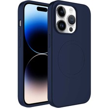 ZORE Apple iPhone 13 Pro Max Kılıf Magsafe Wireless Şarj Özellikli Pastel Renk Silikon Plas Kapak-Lacivert