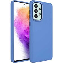 ZORE Galaxy A73 Kılıf Metal Çerçeve ve Buton Tasarımlı Silikon Zore Luna Kapak-Lavendery Gray