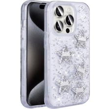 ZORE Apple iPhone 15 Pro Max Kılıf Airbagli Simli Arka Yüzey Işıltı Silikon Kapak - Beyaz - Yıldız