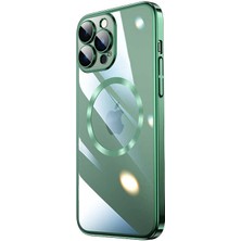 ZORE iPhone 13 Pro Max Uyumlu Wireless Şarj Özellikli Sert Pc Riksos Magsafe Kapak-Koyu Yeşil