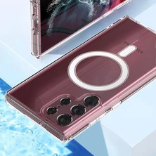 ZORE Galaxy S23 Ultra Kılıf Magsafe Şarj Özellikli Şeffaf Sert Pc Embos Kapak-Renksiz