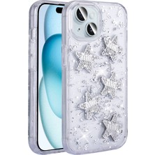 ZORE Apple iPhone 14 Kılıf Airbagli Simli Arka Yüzey Işıltı Silikon Kapak - Beyaz - Yıldız