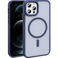 Nova Global iPhone 12 Pro Kılıf Magsafe Şarj Özellikli Mat Arka Yüzey Sio Kapak-Lacivert