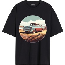Outdoor One Arabalı Tshirt Ön Baskılı T-Shirt Bisiklet Yaka Siyah Unisex Tişört ARABA31