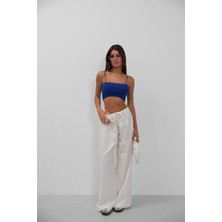 Ince Askılı Saks Crop Top