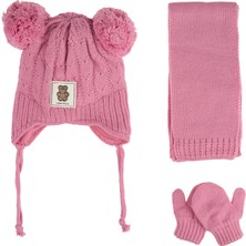 Kitti 0-12 Ay Kız Çocuk & Çocuk Teddy Model- Içten Polarlı Atkı Bere Eldiven 3'lü Set