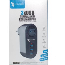 Fulltech Akım Korumalı Tekli Priz - Akıllı Akım Dengeleme - 3 x Usb - Isıya Karşı Dayanıklı (4549)