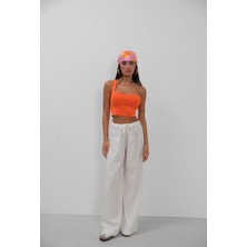 Tek Omuz Crop Turuncu Bluz