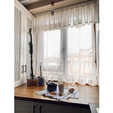 Hayalperest Fırfırlı Keten Tül Perde Krem Renkli Pilesiz 150 cm Uzunlukta 2 Parça