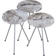 Karkissa Store Zigon Sehpa 3'lü Gümüş Metal Ayak Gümüş Efes