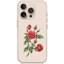Zeyno Apple Iphone 15 Pro Max Uyumlu Kırmızı Güller  Desenli Silikon Kılıf