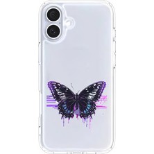 Zeyno Apple Iphone 16 Plus Uyumlu Siyah Kelebek  Desenli Silikon Kılıf