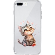 Zeyno Apple Iphone 8 Plus Uyumlu Kalpli Kediler  Desenli Silikon Kılıf