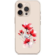 Zeyno Apple Iphone 16 Pro Max Uyumlu Kırmızı Çiçek  Desenli Silikon Kılıf