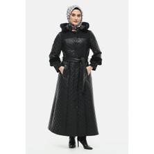 Setrms Siyah Kaşe Mixli Çıkarılabilir Kapişonlu Kapitone Kaban 2513099