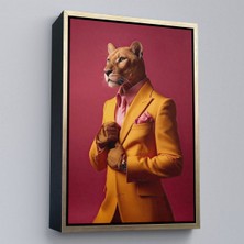 Alaz Trade Çerçeveli Insan Kıyafetli Zarif Panter TABLOSU-7793