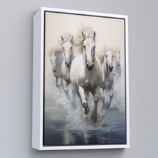 Alaz Trade Çerçeveli Suda Koşan Beyaz Atlar TABLOSU-8000