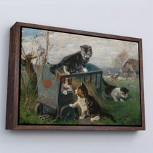 Alaz Trade Çerçeveli Julius Adam - Çayırda Arabada Oynayan Kedi Yavruları TABLO-7084