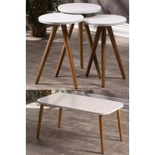 Karkissa Store Zigon Sehpa ve Orta Sehpa Set Ahşap Kr Torna Beyaz