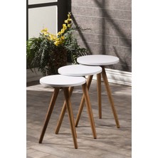 Karkissa Store Zigon Sehpa ve Orta Sehpa Set Ahşap Kr Torna Beyaz