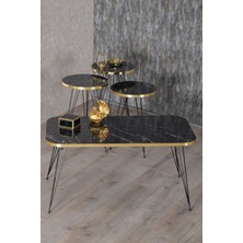 Karkissa Store Zigon Sehpa ve Orta Sehpa Kr Set Siyah Ayak Altın Bendir Tel