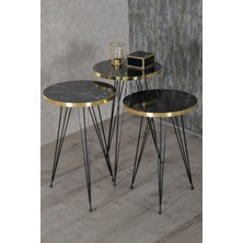 Karkissa Store Zigon Sehpa ve Orta Sehpa Kr Set Siyah Ayak Altın Bendir Tel