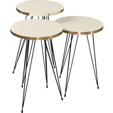 Karkissa Store Zigon Sehpa ve Orta Sehpa Elips Set Siyah Tel Ayak Altın Krem