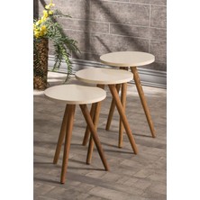Karkissa Store Zigon Sehpa ve Orta Sehpa Set Ahşap Torna Elips Krem