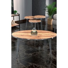 Karkissa Store Zigon Sehpa ve Orta Sehpa Elips Set Gümüş Ceviz Tel