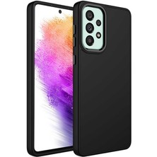 ZORE Galaxy A73 Kılıf Metal Çerçeve ve Buton Tasarımlı Silikon Luna Kapak-Siyah