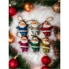 Yılbaşı Ağacı Süsü 6'lı Noel Baba Asma Süs Karışık Renk Simli Çam Ağacı Süsü