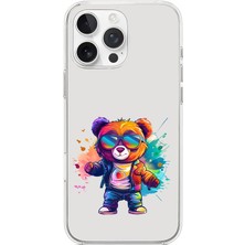 Zeyno Apple Iphone 15 Pro Uyumlu Renkli Ayı  Desenli Silikon Kılıf