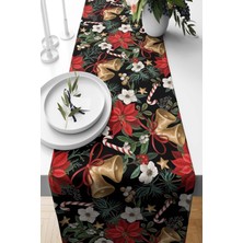 Mediterian Yılbaşı temalı süet dokuma runner, şık ve sade ev dekoru, 140x40 cm siyah renk
