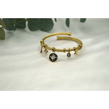 Lusin Tasarım Kuzey Yıldızlı Gold Hasır Çelik Bileklik