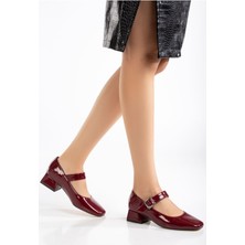 Ellolita Luxury Shoes ST-006 Bordo Rugan Günlük 4 cm Topuklu Bayan Ayakkabı