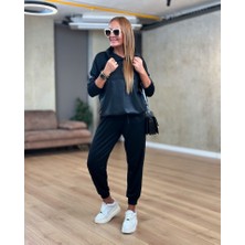 Sosostyle Kadın Uzun Kollu Kapüşonlu Oversize Sweat ve Pantolon Ikili Takım