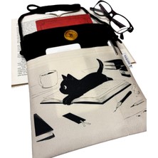 Kitap Kılıfı , Kitap Çantası , Book Bag , Tablet Bag , Book Sleeve , Ebook Bag (Kedi Kitap Kahve )