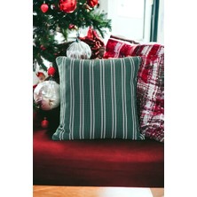 Mediterian 43x43 cm Yeşil Beyaz Çizgili Yılbaşı Kırlent Kılıfı, Renkli ve Şık Dekorasyon