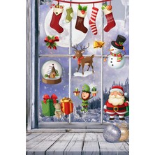 Mediterian Renkli Noel Baba ve Arkadaşları Çocuk Odası Cam Stickerı, Eğlenceli ve Şık Dekorasyon