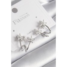 Callerrons Accessories Gümüş Renk Zirkon Taşlı Çiçek Model Kadın Küpe - EBJ241130W29703