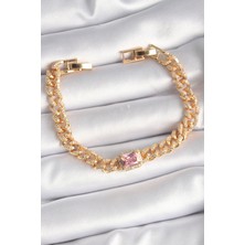 Callerrons Accessories Gold Renk Pembe Kare Zirkon Taşlı Vıp Seri Kadın Bileklik - EBJ241130W29579